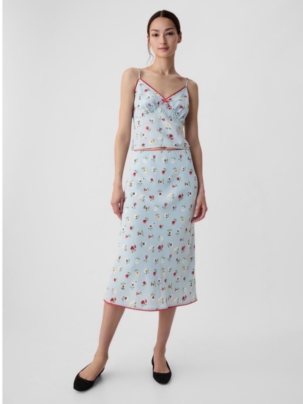 GAP x Doen Matching Set: Blue Floral Midi Skirt and Tank Top